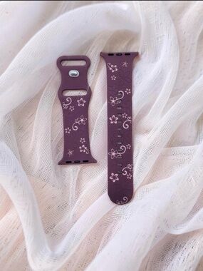 Purple Floral Silicone Apple Watch Band for 
42mm 44mm 45mm 49mm